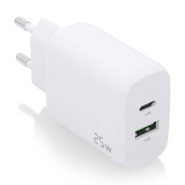 Aisens Cargador 25W 1xUSB-C PD 3.0 y 1xUSB-A QC 3.0 Blanco
